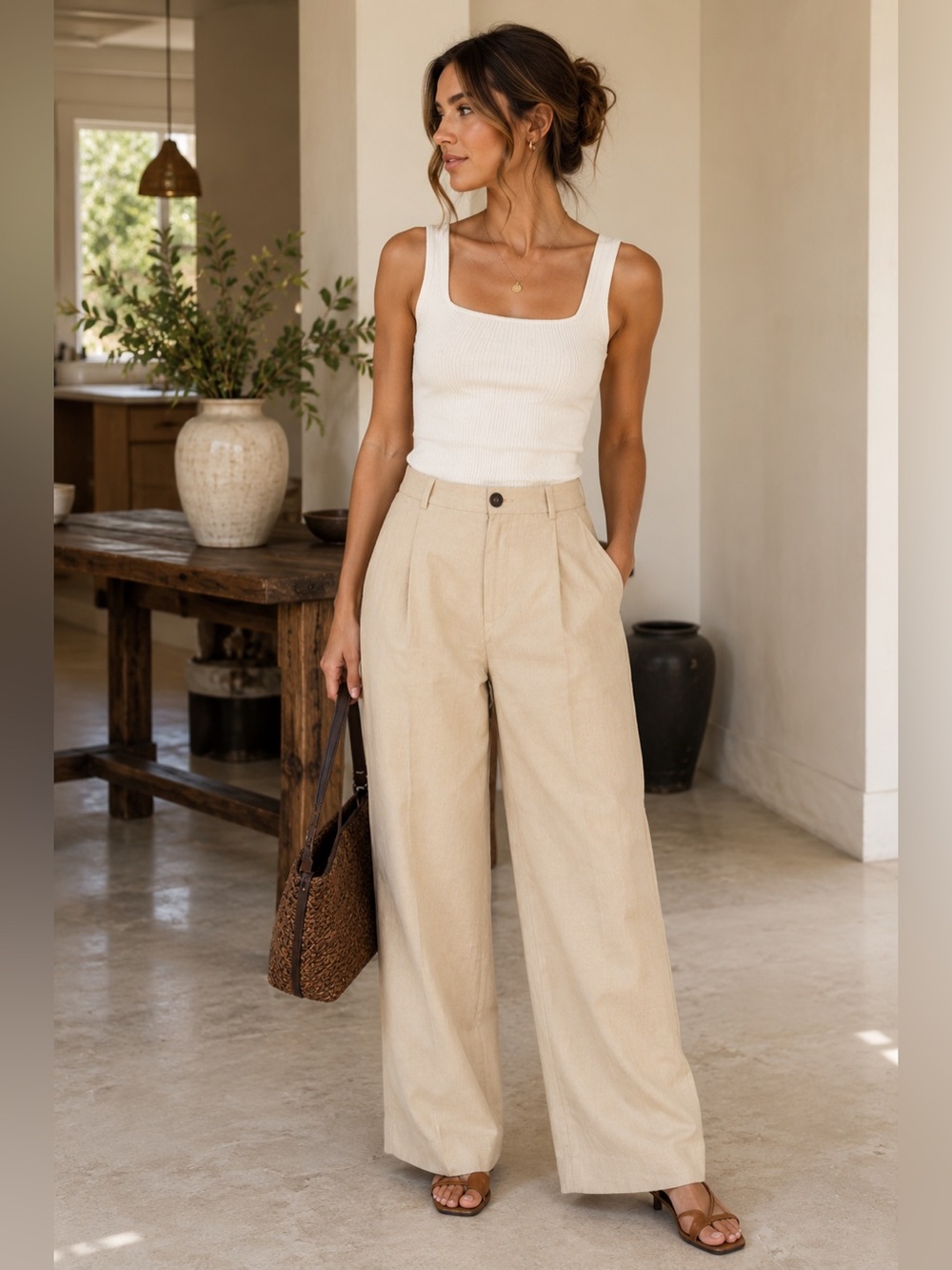 Vince NWT Rye Wide Leg Linen Blend Trousers Size 2
